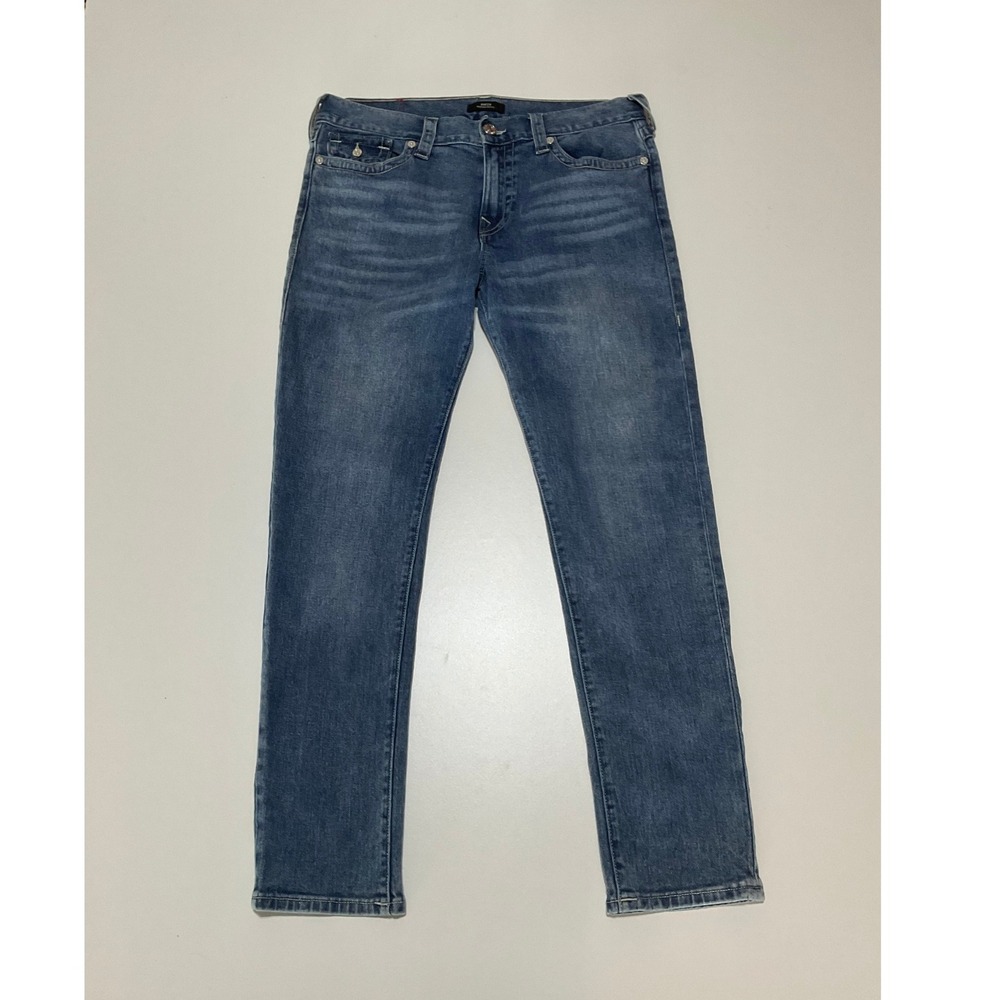 True Religion Mens Rocco Relaxed Skinny Jeans Blue Size 34 Flap Pocket